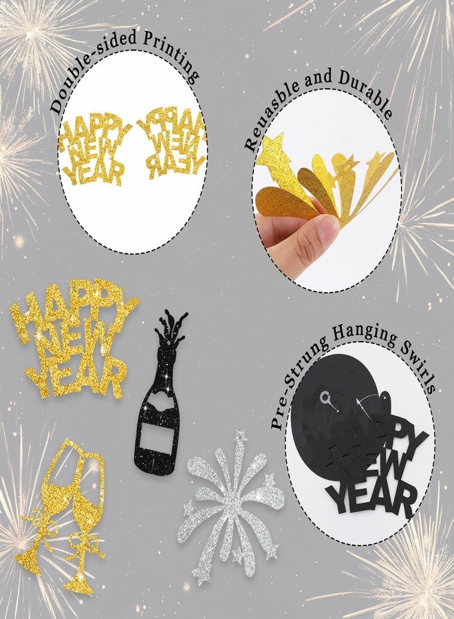 بيشيدا مجموعة بيشيدا من 18 قطعة من زينة الدوامات المعلقة للعام الجديد، زينة جاهزة للتعليق، زينة حفلات رأس السنة الجديدة 2026 (أسود وذهبي) - Image 3